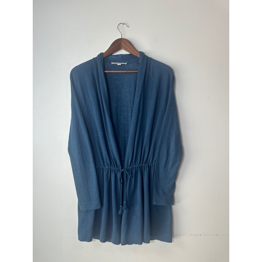 ๐ LOFT Ann Taylor Teal Blue Linen Blend Drawstring Waist Cardigan Sweater M